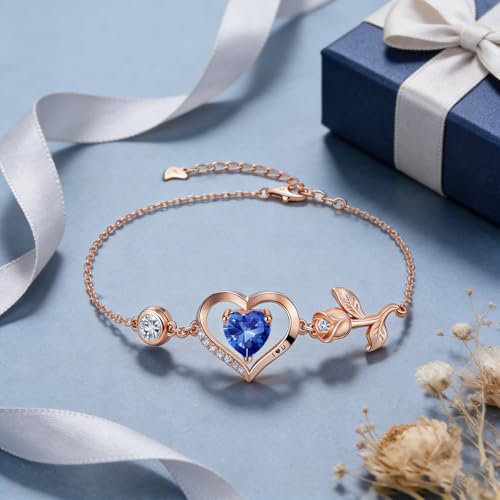 1CT Rose Heart Birthstone Bracelet for Women Love Gift - style: 09-Sept Sapphire Rose Gold