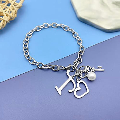 Initial A-Z Bracelets Gift for Women Girls Stainless Steel Chain Bracelet 26 Alphabet Jewelry Gifts for Birthday Anniversary Letter Bracelet Monogram Gifts for Sister Friend Girlfriends Mom 8.26 Inch - color: T