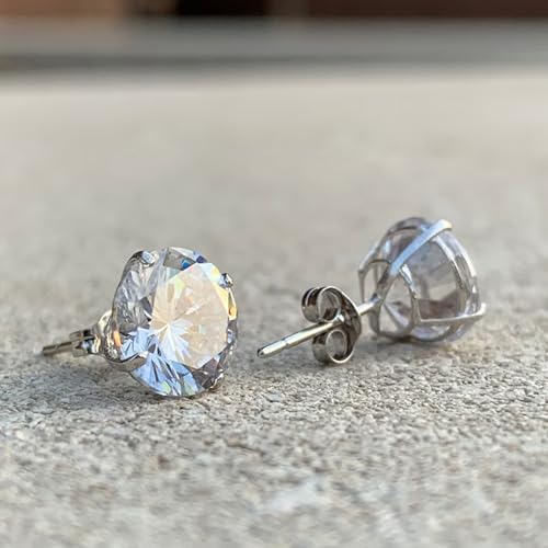 925 Sterling Silver Earrings, Cubic Zirconia Stud Earrings, Diamond Stud Earrings for Women - color: Silver-3mm,4mm,5mm,6mm,7mm