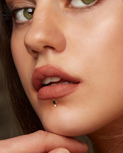 COCHARM 16G Threadless Labret Stud Earrings Flat Back Helix, Tragus, Cartilage,Conch Piercing Jewelry Square CZ Push Pin Lobe Stud 6mm 8mm 316L Steel Silver, Gold - color: Black, size: 1.2x8mm