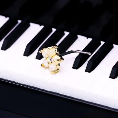 20G 3PCS Nose Ring Studs 316L Heart Nose Rings Nose Studs Butterfly and Flower Nose Stud Surgical Steel CZ L-Shaped Piercing Jewelry - color: Gold