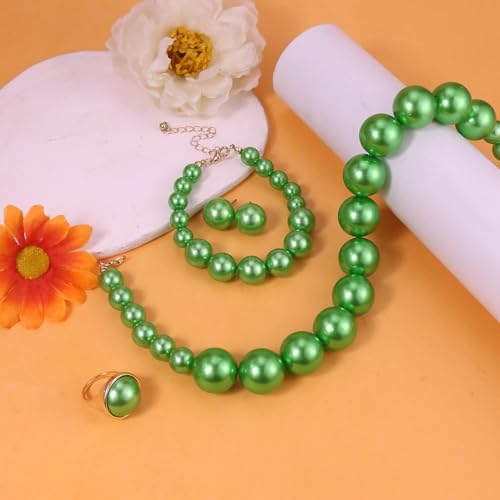 Prom Jewelry Set for Women Pearl Jewelry Sets Pearls Necklace Earrings Bracelet Ring Sets Faux Pearls Bridesmaid Bridal Wedding Prom Outfits Jewelry Sets - color: Green