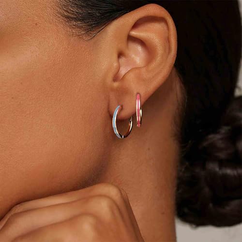 JINEAR 2 Pairs Gold Hoop Earrings for Women Dainty Huggie Earrings Set | 14K Gold Plated Cubic Zirconia Hypoallergenic Lightweight Waterproof Cartilage Hoop Earrings Trendy Jewelry Gift - color: enamel earrings-blue red