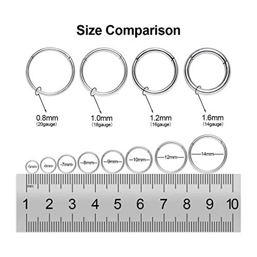 Nose Rings Hoop, 316L Surgical Steel 20G 18G 16G 14G Hypoallergenic Nose Rings Septum Cartilage Hoop Earring Conch Piercing Jewelry for Women, Diameter 5mm to 14mm, Gold, Rose Gold, Silver, Black - style: 1pcs, Silver, 18g, Diameter: 7mm