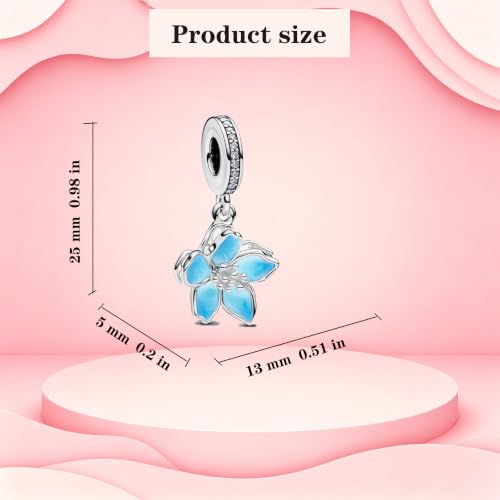 925 Sterling Silver Charms Pendants Mom Heart Dog koi fish Sea Turtle Football Charms for bracelet Pendants Beads Mom Sister Wife Family, Friends, Birthday gifts - style: Blue Flower Pendant