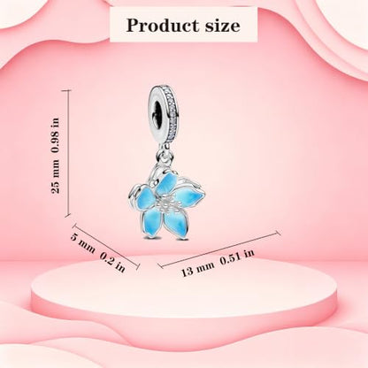 925 Sterling Silver Charms Pendants Mom Heart Dog koi fish Sea Turtle Football Charms for bracelet Pendants Beads Mom Sister Wife Family, Friends, Birthday gifts - style: Blue Flower Pendant