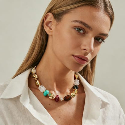 Chunky Acrylic Beaded Necklace for Women Colorful Acrylic Resin Beaded Choker Big Round Beads Statement Necklace Fashion Jewelry - color: Gold