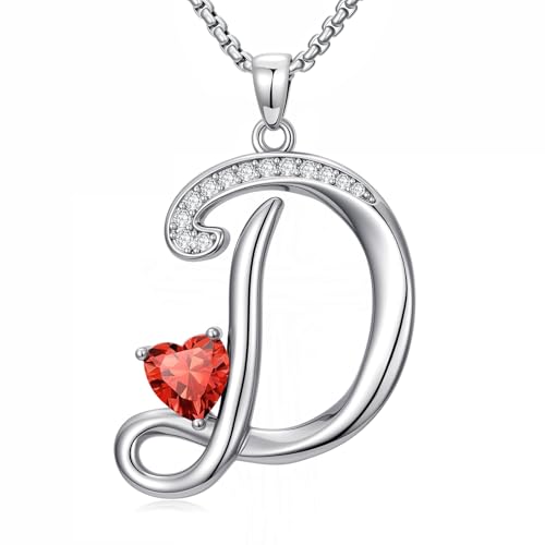 A to Z Initial Birthstone Pendant Necklaces Name Jewelry for Women | 18K White Gold Plated Personalized Alphabet Jewelry Anniversary Christmas Birthday Gifts for Wife Her Daughter Girlfriend - color: D Initial-07-Jul