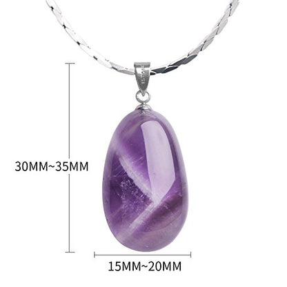 iSTONE 925 Sterling Silver Natural Crytral for Womens Pendant Necklace, Gemstone Birthstone with 17.8" Silver Chain Ladies - color: Amethyst Water Drop