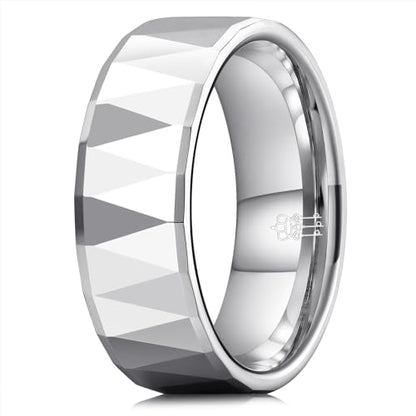 THREE KEYS JEWELRY Tungsten Wedding Band for Men Women Silver Hammered | 2mm, 8mm, Engagement Gift, Comfort Fit, Silver, Hammered - color: Silver 8mm B