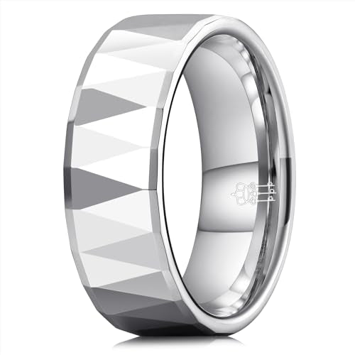 THREE KEYS JEWELRY Tungsten Wedding Band for Men Women Silver Hammered | 2mm, 8mm, Engagement Gift, Comfort Fit, Silver, Hammered - color: Silver 8mm B