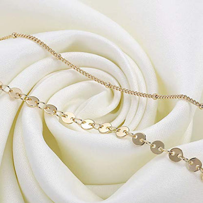 Dainty Gold Bracelets for Women, 14K Gold Plated Adjustable Layered Beads Bracelet Cute Evil Eye Oval Chain Pearl Bar Turtle Gold Bracelets for Women Jewelry - style: Coin Beads Chain