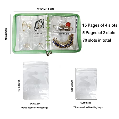 Travel Jewelry Organizer: Book-Style, Zipper, Anti-Tarnish & Foldable Case | Book-style foldable travel jewelry organizer, zipper pouch with dust protection, anti-tarnish liner, daily storage - color: Green