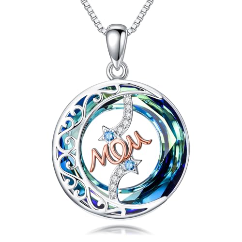 925 Sterling Silver Necklace Gifts for Women Crystal/Opal Jewelry Pendant Christmas Birthday Gift - style: Crytal-Mom