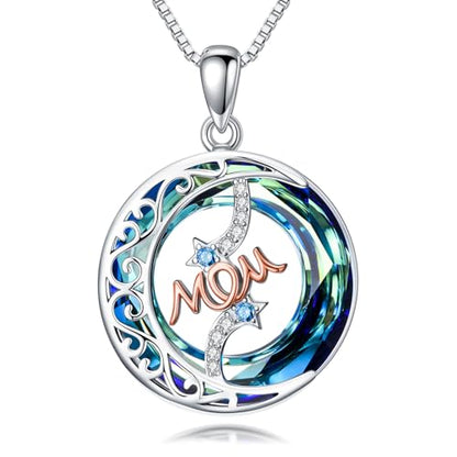 925 Sterling Silver Necklace Gifts for Women Crystal/Opal Jewelry Pendant Christmas Birthday Gift - style: Crytal-Mom