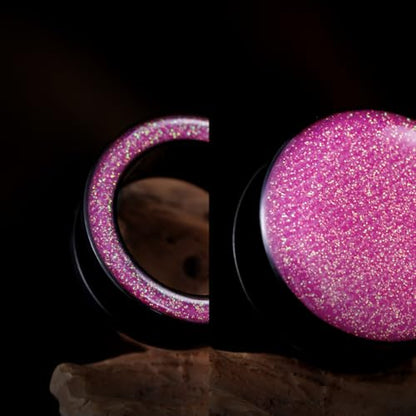 4PCS Shiny Glitter Resin Gauges Stainless Steel Ear Tunnels and Plugs Light blue Green Pink and Dark brown Glitter Colorful Ear Gagues Screw Fit Expander Stretcher Piercings - color: ZS8020H, size: 19mm(3/4")
