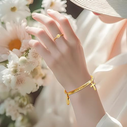 DS Inspirational Bracelet for Women Christian Engraved Bibler Verse Cross Butterfly Daisies Charm Bracelet, Exquisite Stainless Steel Jewelry Daughter Best Friend Bestie - style: I am with you always-Gold