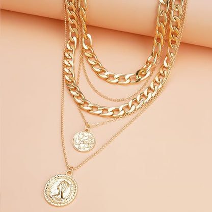Boho Coin Charm Necklace for Women Layered Gold Coin Beaded Pendant Necklace Pirate Necklace Chunky Coins Tassel Ethnic Gypsy Costume Accessories - style: C