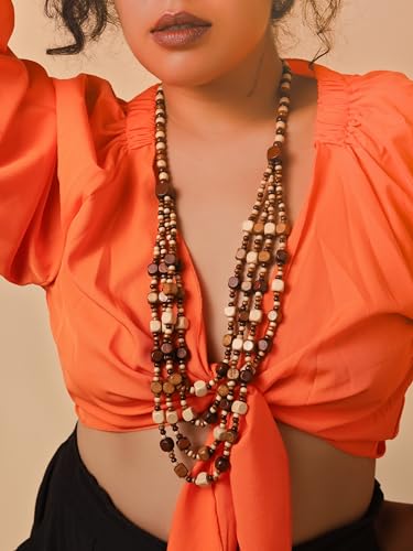 MINACHI Vintage Retro Wooden Beaded Multi Layered Long Necklace, Irregular Unique Shape Beads, Monochrome Style Women's Jewelry, Holiday Accessories - style: Necklace SL13-039