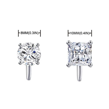 YOQUCOL 2 Pairs 8MM Cubic Zirconia Crystal Clip On Stud Earrings Non Pierced Stud Earrings For Women - color: White