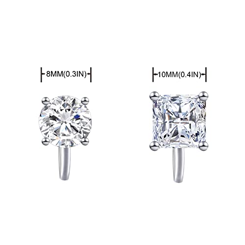YOQUCOL 2 Pairs 8MM Cubic Zirconia Crystal Clip On Stud Earrings Non Pierced Stud Earrings For Women - color: White