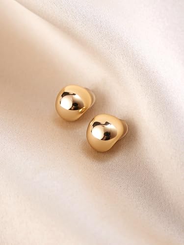FAN&LOUIS Gold Ball Clip On Earrings, 24K Gold Plated Chunky Half Ball Earrings for Women Non-Pierced Ears Trendy Lightweight Hypoallergenic Clip-On Earrings - style: Gold