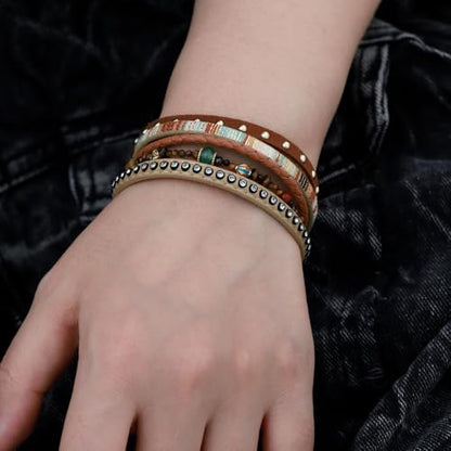 Retro leather bracelet, fashionable bohemian style multi-layered bracelet, beaded tiger eye stone accessories, personalized women's accessories M4900