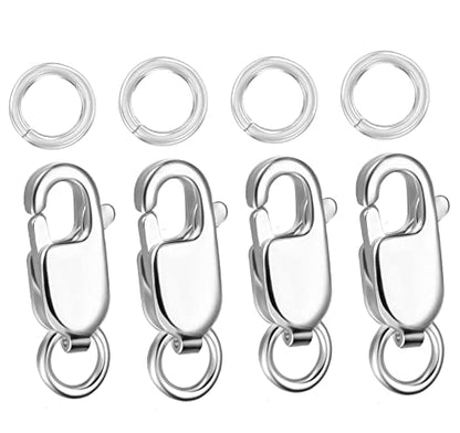 Kcctoo Silver Lobster Claw Clasp with Closed Jump Rings 14K Gold Necklace Clasps and Closures for Jewelry Making, Made in Italy 12mm(0.47inch) (4Pcs -Silver A2) - color: 4Pcs -Silver A2