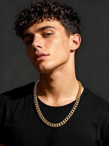 Stainless Steel Mens Cuban Link Chains, Daily Wear Hip Hop Miami Necklace | 3/6/9/12mm Silver/Gold Plated/Black necklace with Gift Box, No Tarnish, Sweatproof & Waterproof, Hypoallergenic Men Chains - color: 9mm-gold plated, size: 20 inch