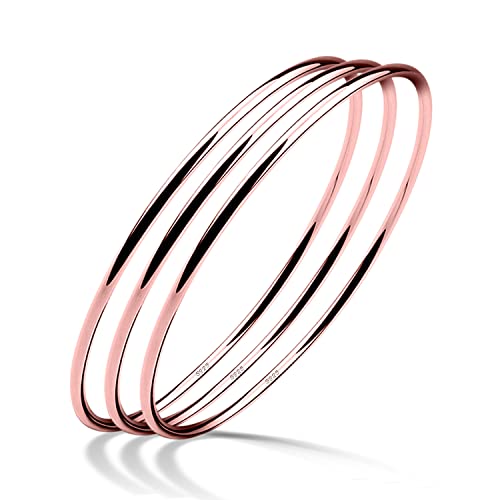 H&Beautimer 925 Sterling Silver Bracelet for Women's Italian Handmade Solid Bangle 2/3/4/5/6/7 Set Rose Gold Fine Jewelry With Gift Box - color: Rose Gold 3set, size: 60MM