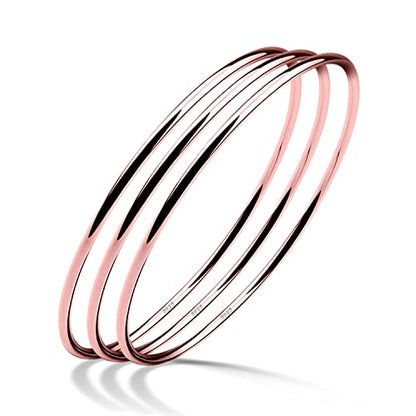 H&Beautimer 925 Sterling Silver Bracelet for Women's Italian Handmade Solid Bangle 2/3/4/5/6/7 Set Rose Gold Fine Jewelry With Gift Box - color: Rose Gold 3set, size: 60MM