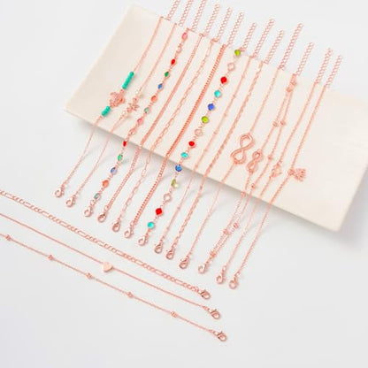 Starain 12Pcs Summer Beach Anklets for Women Waterproof Gold Silver Chain Ankle Bracelets Cute Women's Foot Anklet Set 7.9-10.5 inch Adjustable - color: 16Pcs Rose Ankle Bracelet