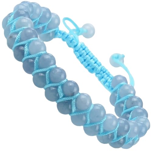 MASSIVE BEADS Double Layer Natural Chakra Healing Power Crystals Macrame Bracelet Yoga Stone Beads Gemstone Meditation Relax Anxiety Bangle for Unisex Women Men - color: Aquamarine, size: 6mm