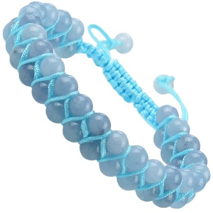 MASSIVE BEADS Double Layer Natural Chakra Healing Power Crystals Macrame Bracelet Yoga Stone Beads Gemstone Meditation Relax Anxiety Bangle for Unisex Women Men - color: Aquamarine, size: 6mm