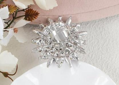 Alilang Adustable Silver Blue Purple Iridescent Crystal Rhinestones Snowflake Flower Floral Ring - color: Lilac
