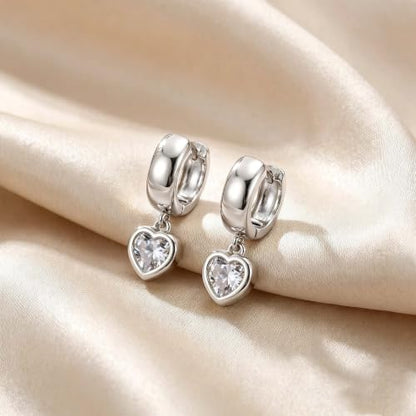NIXMAX Trendy Gold Dangle Earrings for Women, Chunky Statement CZ Hoops | Bezel-Set Cubic Zirconia Charm, 14K Gold Plated, Lightweight Hypoallergenic Jewelry, Fashion Accessories, Gifts for Women - color: Silver-Chunky-heart hoops