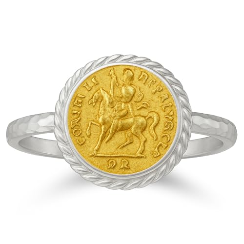 CAPRIXUS Signet Ring 925 Sterling Silver Coin Ring 24K Gold Vermeil Designer Handmade Rings for Women Two Tone Hammered Pinky Ring Turkish Fine Jewelry