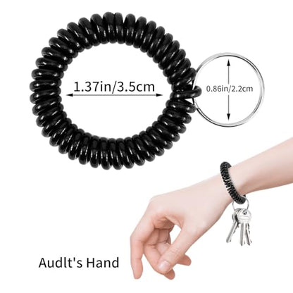 QIUTIMIY 6PCS Wristlet Keychain, Colorful Spiral Coil Hair Tie for Women, Sauna Accessaries Wrist Coil Key Ring Key Holder - color: Black-s