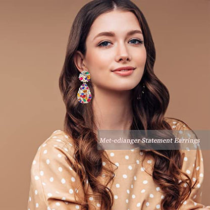 Rhinestone Statement Earrings Teardrop Costume Earrings Cluster Crystal Chandelier Drop Dangle Earrings for Women - color: Colorful