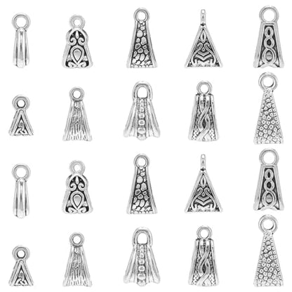 LiQunSweet 100 Pcs 10 Styles Alloy Tube Bails Antique Silver Links Triangle Charms Loop Bails Connector Spacers for DIY Jewelry making Bracelet Necklace - color: Triangle Loop Bails_100Pcs