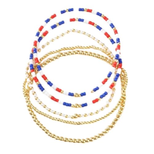 14K Gold Plated Beaded Bracelets Stack Set for Women,Stretch Boho Ball Jewelry Friendship Trendy - color: 4th of july