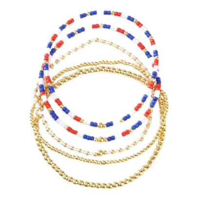 14K Gold Plated Beaded Bracelets Stack Set for Women,Stretch Boho Ball Jewelry Friendship Trendy - color: 4th of july