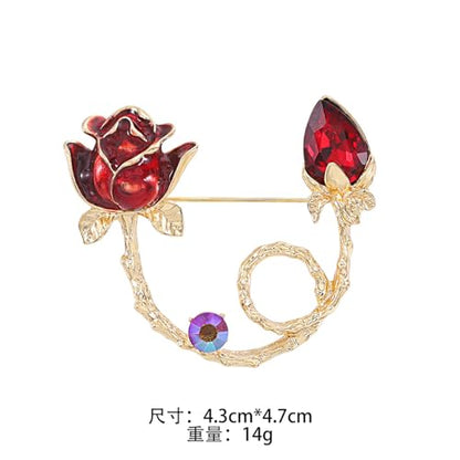 Rose Flower Brooch Pin for Women Fashion Dainty Gold Plated 3D Red Roses Floral Crystal Brooch Pin Birthday Dress Suit Accessories Jewelry - style: Crystal Rose