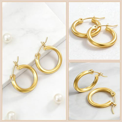2mm Gold Earrings | Post Hoops Earrings For Women,Hollow Tube Hoops Earrings, Thick Gold Hoop Earrings, Hypoallergenic Lightweight Gold Hoop, Large Earrings 17/19//22/24MM - size: 24mm