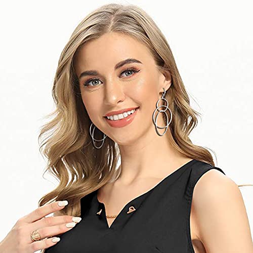 Dangle Hoop Earrings for Women, 14k Gold/Silver Plated High Polished Cute & Aesthetic Earrings for Women - color: Silver-03