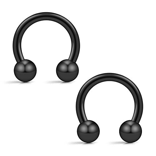 12PCS 14G Surgical Steel Nose Septum Horseshoe Hoop Earring Eyebrow Tragus Lip Piercing Ring - style: 10mm w Balls