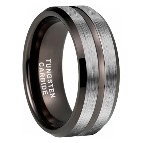 TUTISS 6mm 8mm Silver/Black/Blue/Gunmetal/Gold/Rose Gold Tungsten Rings for Men Women Fashion Engagement Wedding Bands Matte Finish Beveled Edges Comfort Fit - color: 8mm Gunmetal Brushed