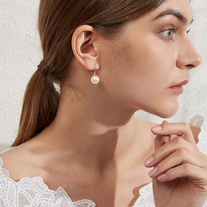 Pearl Earrings for Women Pearl Leverback Earrings 925 Sterling Silver - color: B3-rose