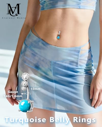 CM Crareesi Mania Women Boho Belly Rings Turquoise Stone Curved Barbell Belly Rings Piercing Jewelry - color: Turquoise Stone