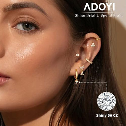 Adoyi 9 Pairs Gold Hoop Earrings Set for Womens Twisted Huggie Hoops Earrings 14K 18K Gold Plated for Girls Valentines Mother's Day Birthday Gifts Lightweight - color: 8Pairs Gold